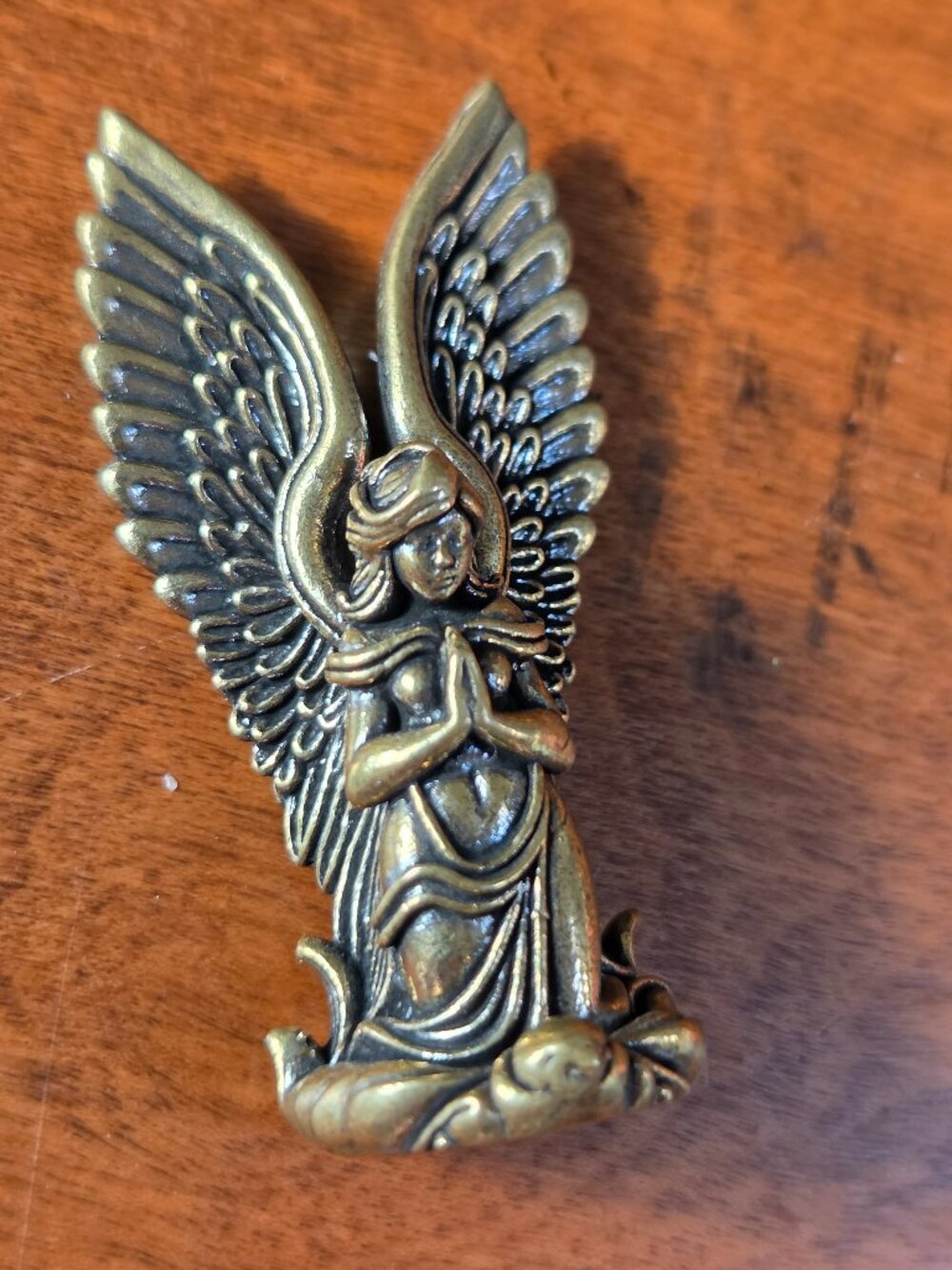 VINTAGE BRASS PRAYING GUARDIAN ANGEL DOUBLE WINGED CRAFTMENSHIP